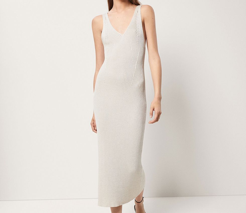 Clothing, Dress, White, Day dress, Shoulder, Gown, Neck, Waist, Cocktail dress, Outerwear, 