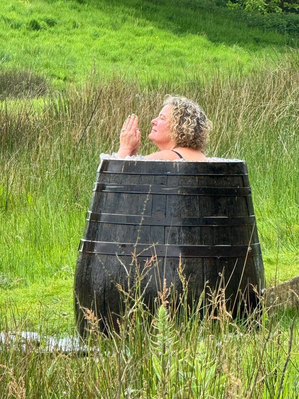 a person sitting in a grassy field