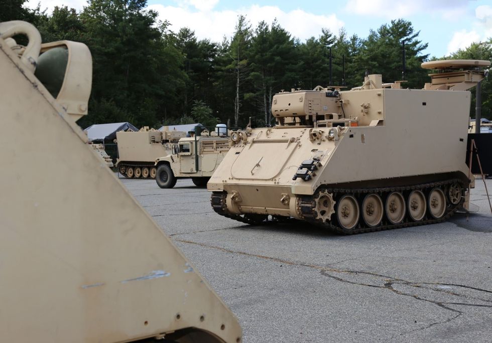 one of the m577 armored command vehicles  from the “spartan brigade,” 2nd armored brigade combat team, 3rd infantry division, is put on display for a distinguished visitors day for the army’s high profile network communication pilot effort known as abct on the move, or otm, at the general dynamics facility in taunton, massachusetts, sept 21, 2021 during the demonstration, general dynamics mission systems displayed three different concepts of employment that the spartan brigade will assess during the army’s pilot late winter in 2022 at fort stewart us army photo by amy walker, pm tactical network, peo c3t