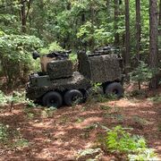 the project origin vehicle, a surrogate for army robotic combat vehicles, is seen at the joint readiness training center at fort polk, louisiana, in september 2021