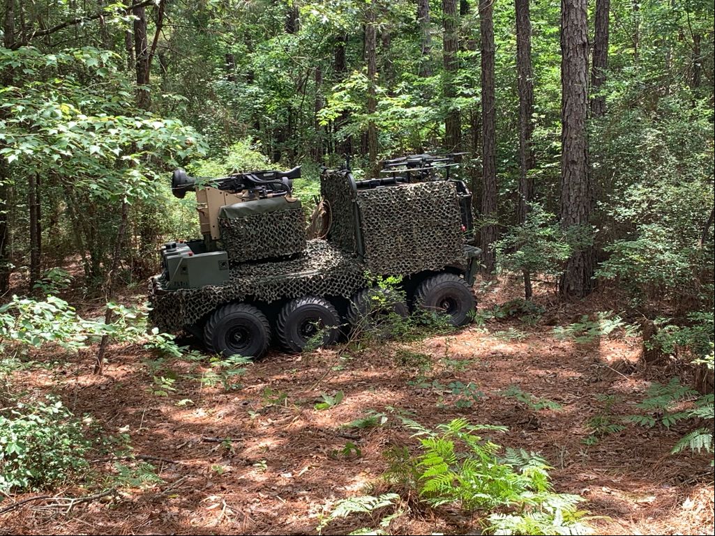 the project origin vehicle, a surrogate for army robotic combat vehicles, is seen at the joint readiness training center at fort polk, louisiana, in september 2021