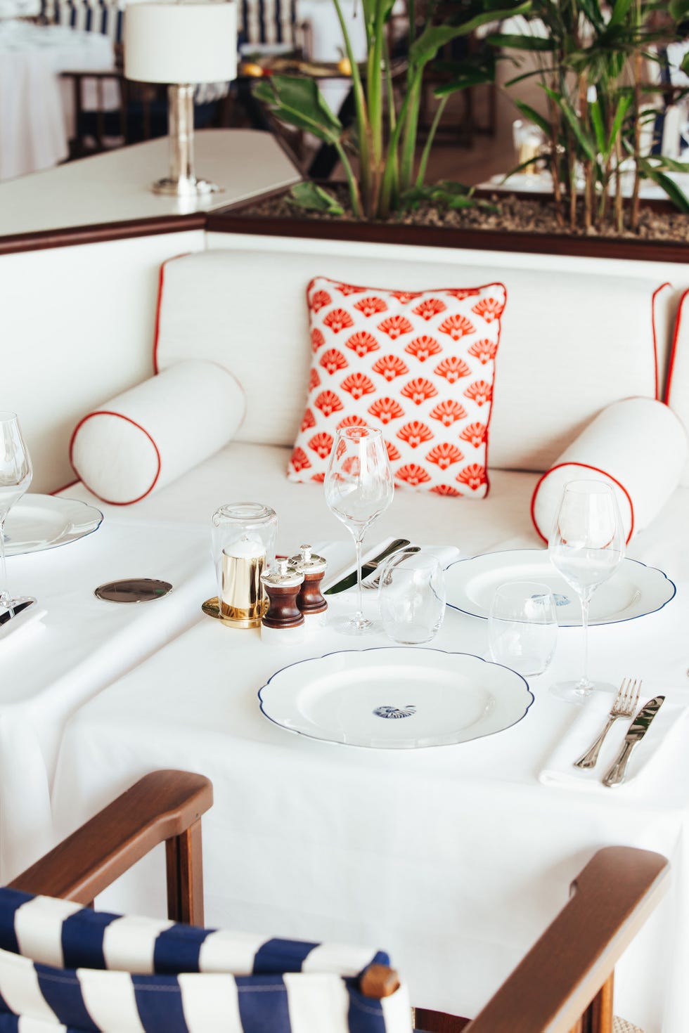Dining setup with tableware and decorative elements