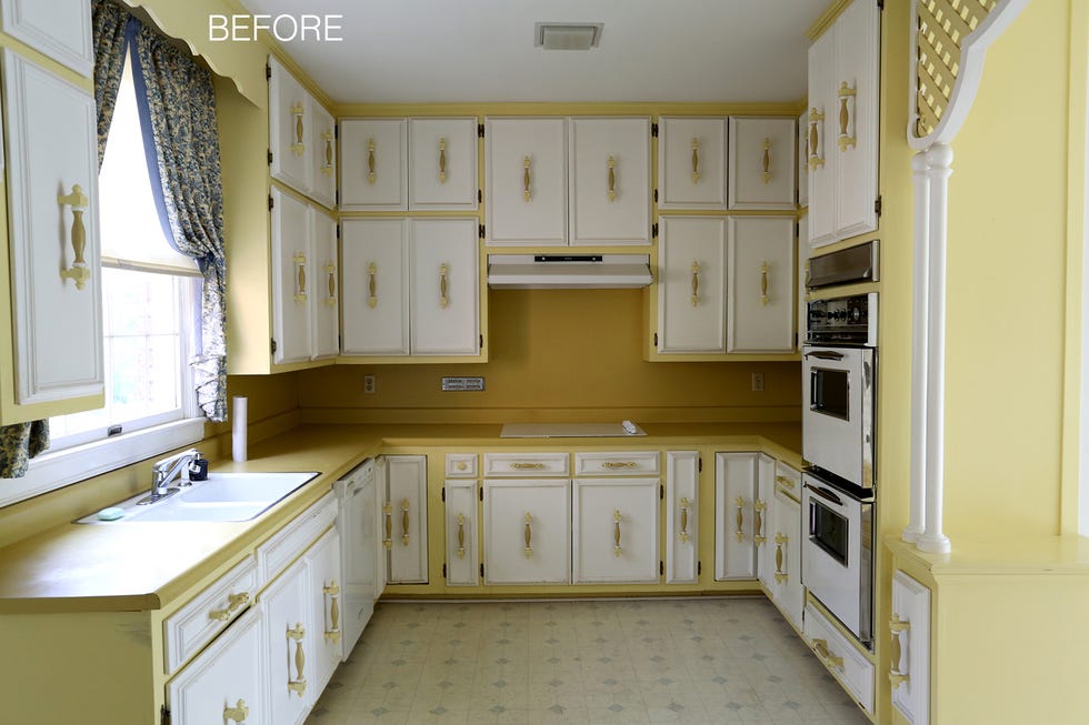 before kitchen yellow cabinets