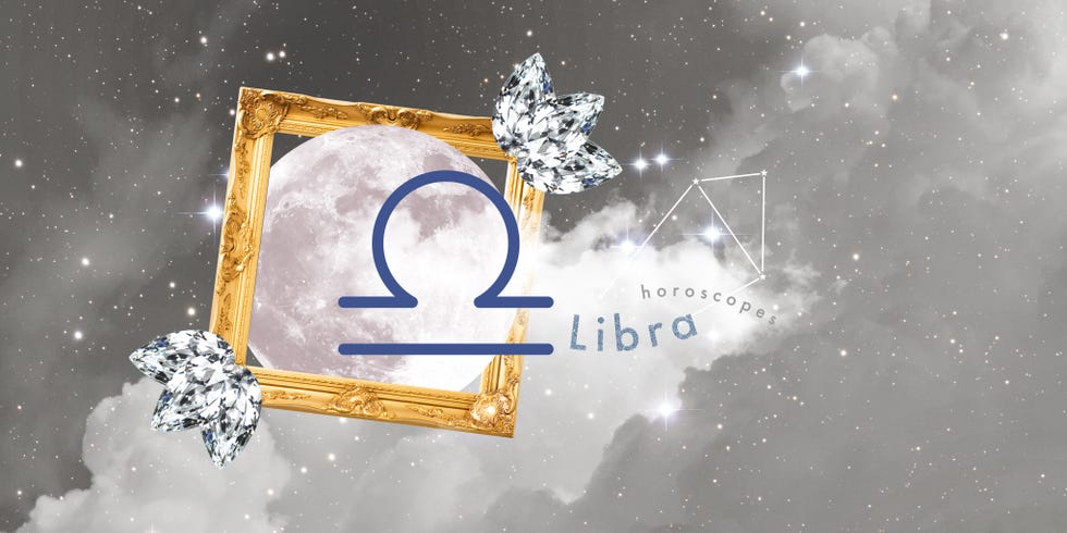 libra horoscope graphic featuring a golden frame and moon