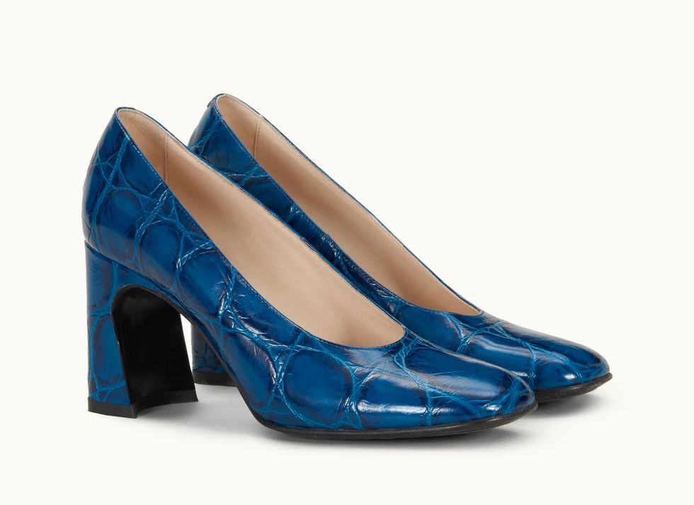 tod's slide寶藍色復古鱷魚壓紋跟鞋nt26,000