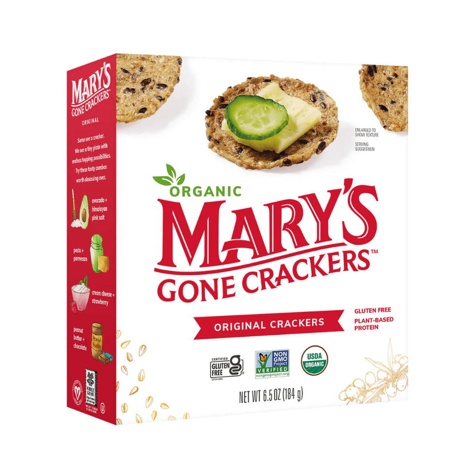 box of organic crackers with toppings displayed