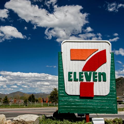 park city, ut, may 12, 2017 7 eleven sign against a picturesque landscape is brightly lit by the sun