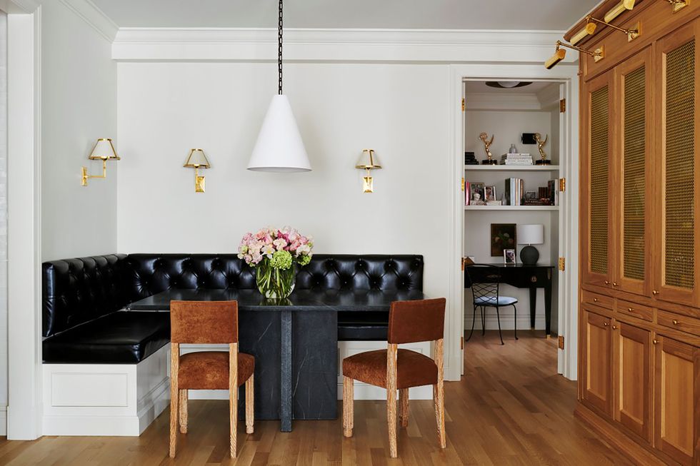 custom banquette seating with small table