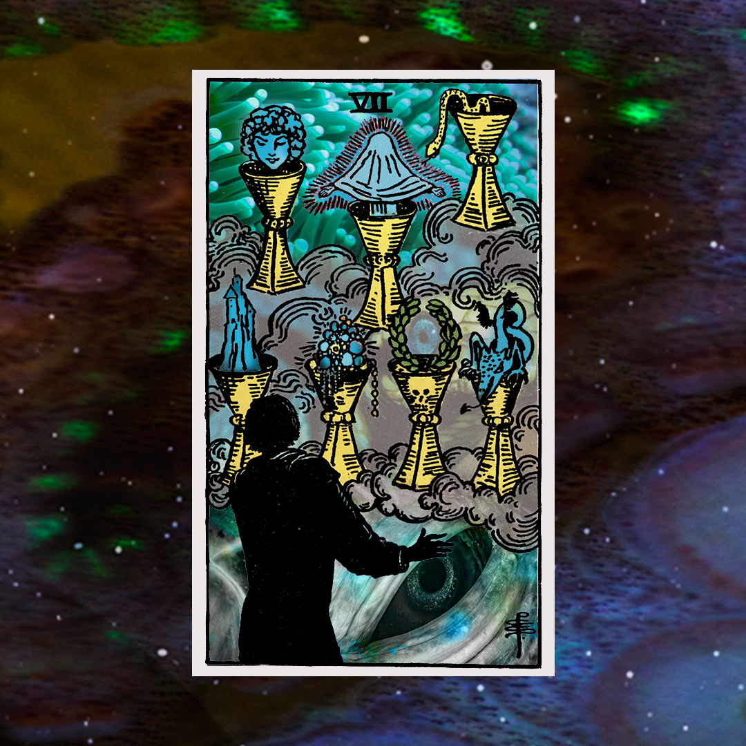 Seven (7) of Cups Tarot Card Meaning: Upright, Reversed, Keywords
