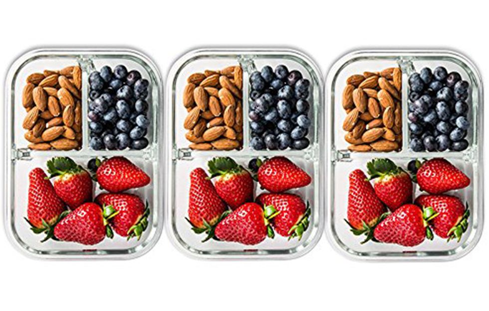 Prep Naturals Glass Meal Prep Containers 3 Compartment 5 Pack