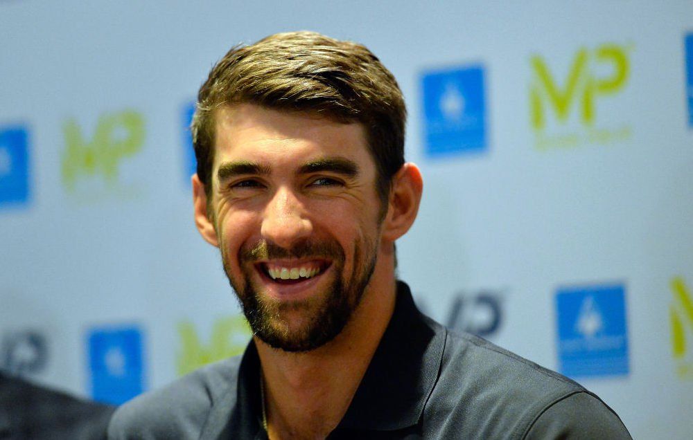 Michael Phelps addresses journalists during a press conference for the launch of his brand MP on February 16, 2017 in Paris, France.