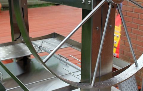 Stairs, Handrail, Iron, Metal, Architecture, Steel, Glass, Table, Spoke, Bicycle wheel, 