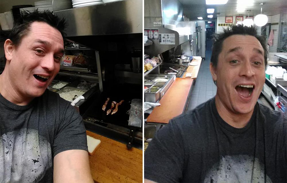 man cooks own meal at waffle house