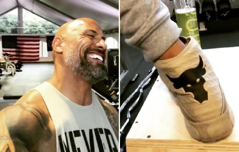 The Rock pees in water bottle at gym 