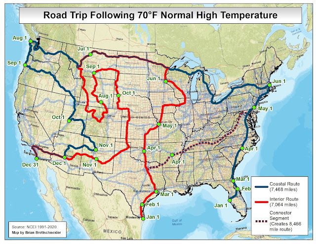 70 degree map road trip