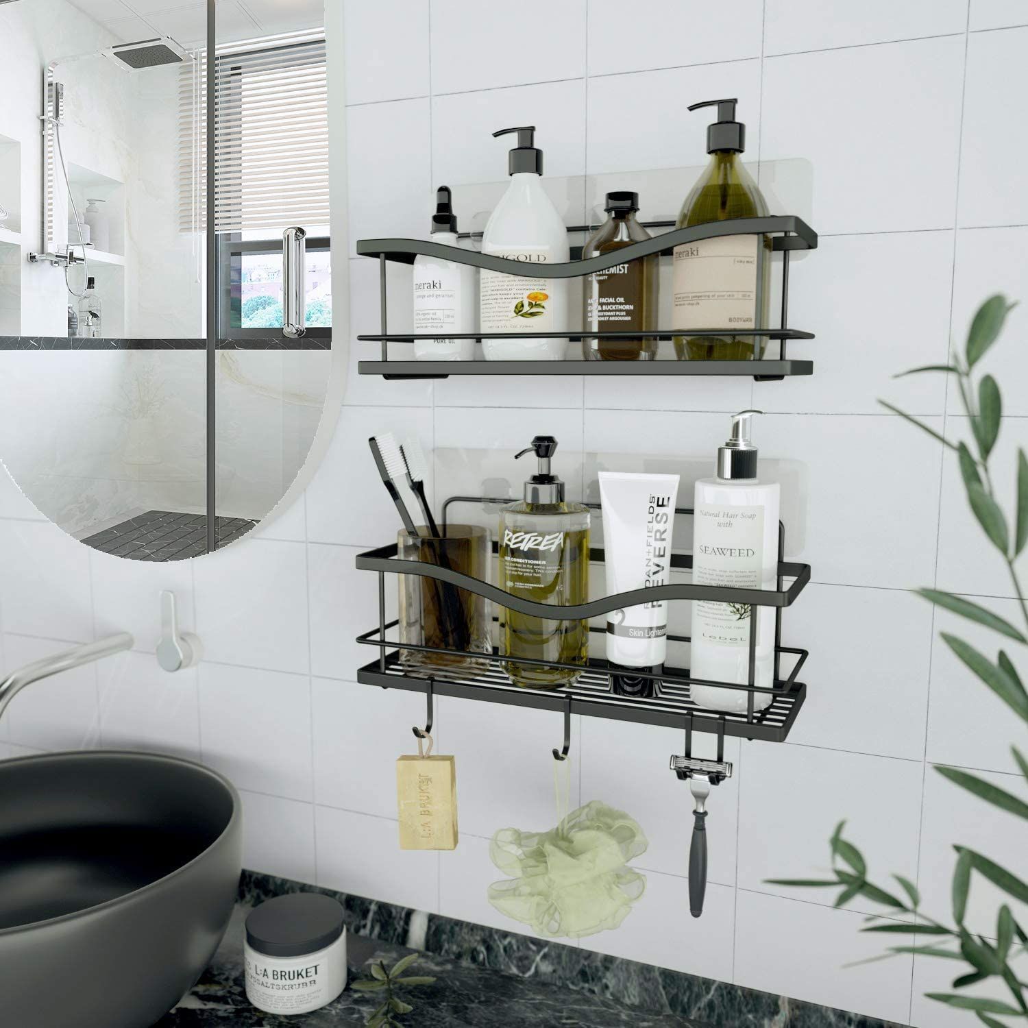 Acrylic Corner Shower Shelf , Self Adhesive Wall Mounted Bathroom Shower  Shelf Organizer For Inside