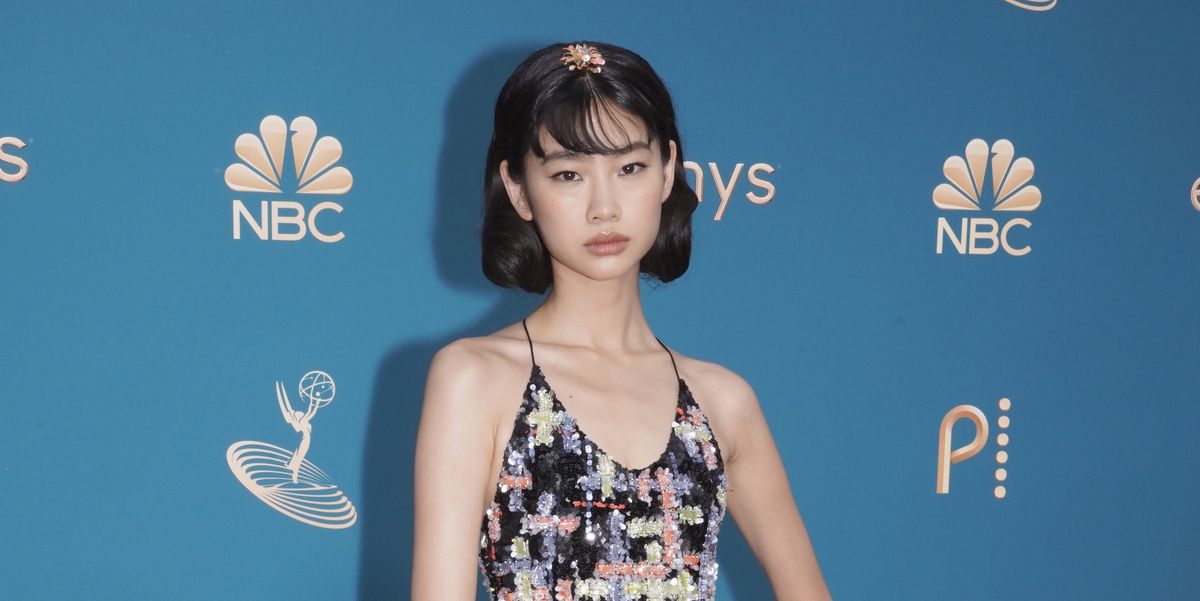HoYeon Jung Wears Pastel Louis Vuitton Dress to Emmys 2022