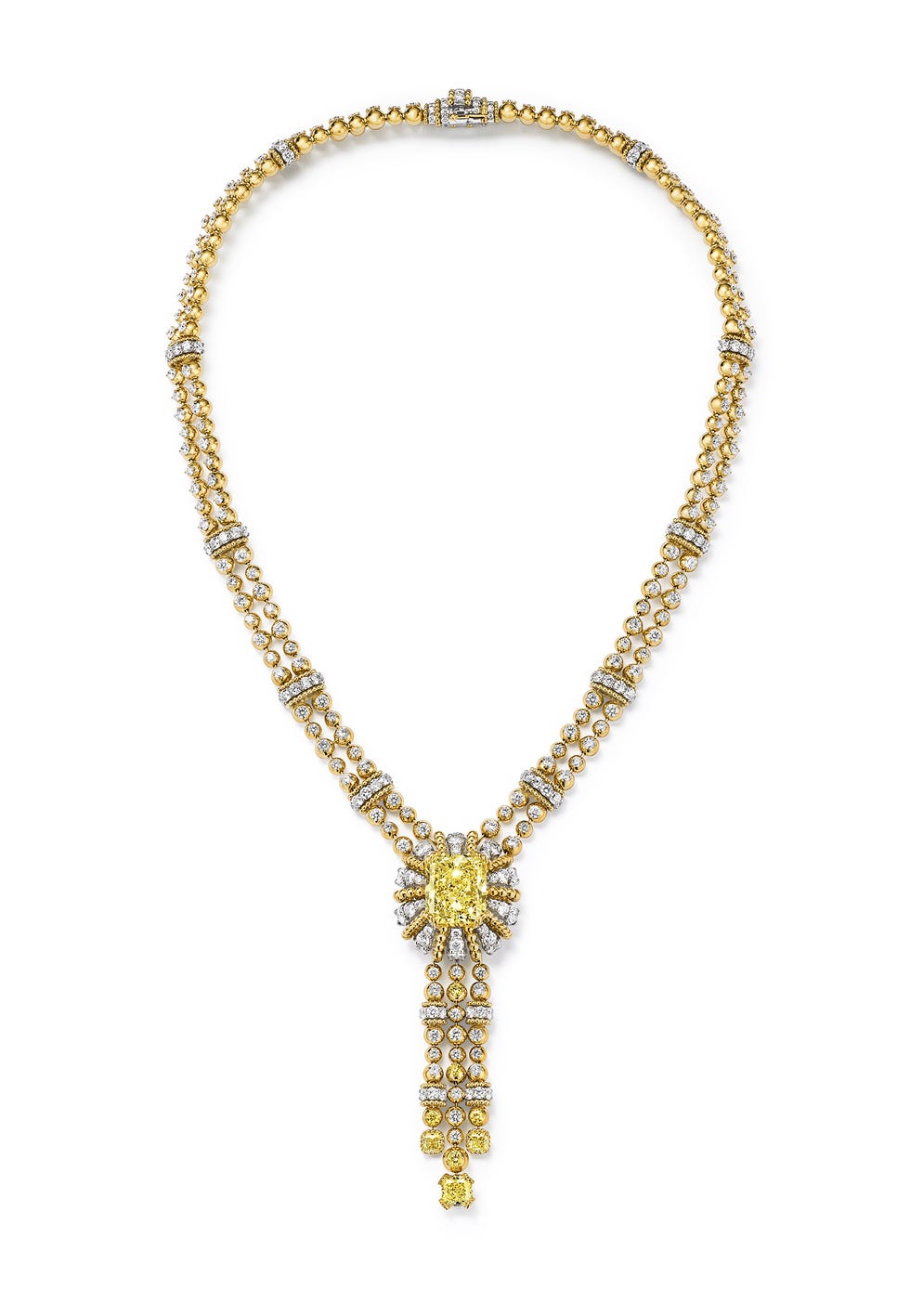 Statement necklace featuring yellow and white gemstones