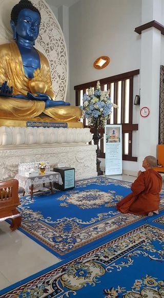 Room, Majorelle blue, Interior design, Carpet, Floor, Building, Flooring, Furniture, Religious institute, Place of worship, 