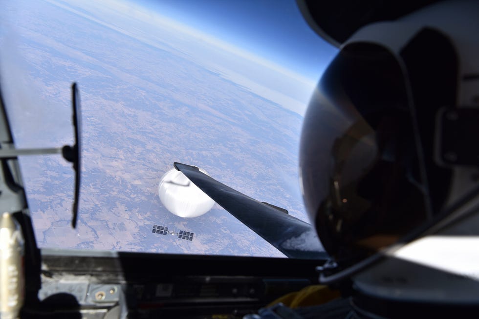 a us air force pilot looked down at the suspected chinese surveillance balloon as it hovered over the central continental united states february 3, 2023 recovery efforts began shortly after the balloon was downed photo courtesy of the department of defense