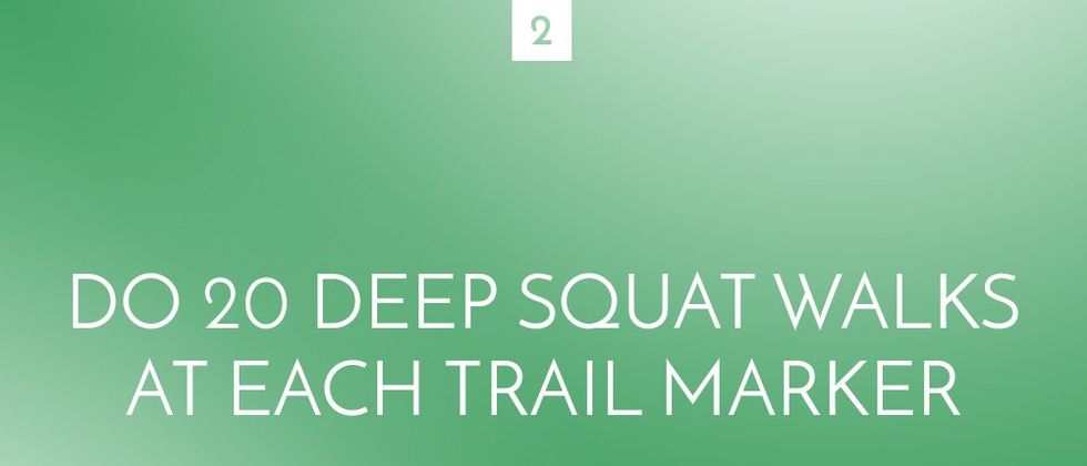 Deep squat walks at trail marker