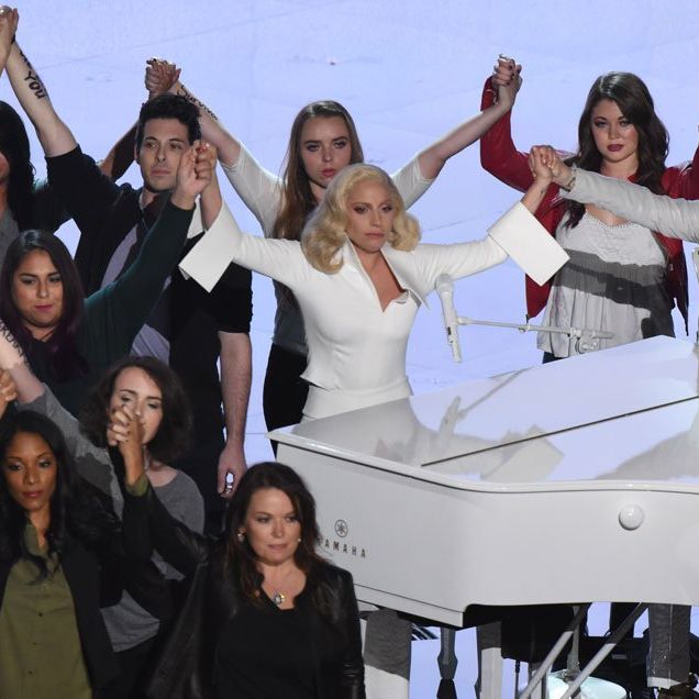 Lady Gaga performing at the Oscars
