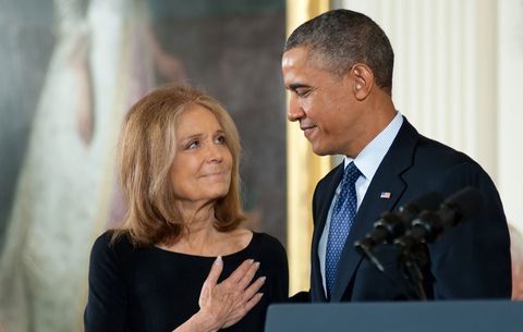 Gloria Steinem receiving the Presidential Medial of Freedom from Barack Obama in 2013.
