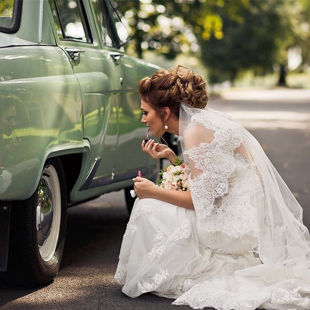 Photograph, White, Bride, Dress, Vehicle, Car, Beauty, Wedding dress, Wedding, Luxury vehicle, 