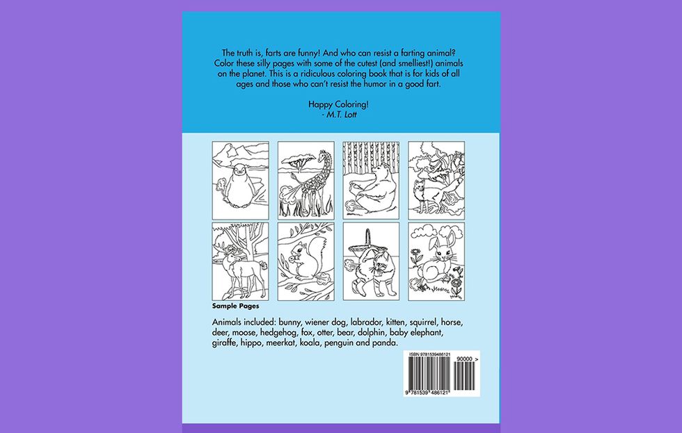 Farting animals coloring book back cover