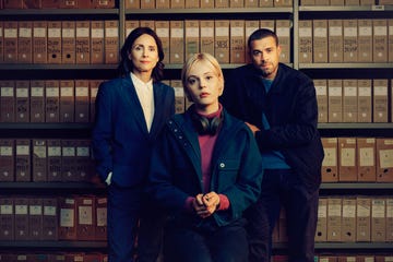 detective bea metcalf (laura fraser), patience evans (ella maisy purvis) and jake hunter (nathan welsh)