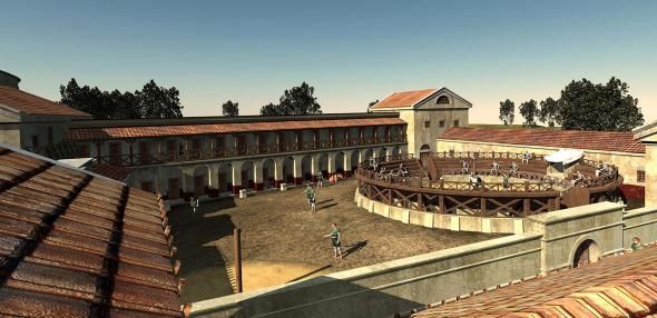 Deze afbeelding toont de bijna volledige overblijfselen van een school voor gladiatoren in Carnuntum in het oosten van Oostenrijk
