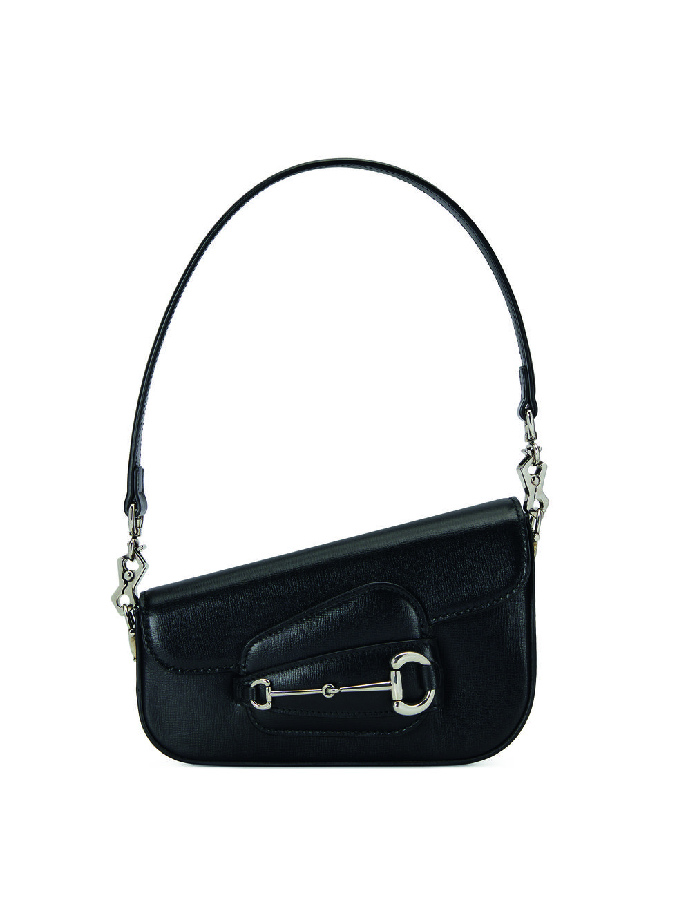 a black handbag with a silver chain