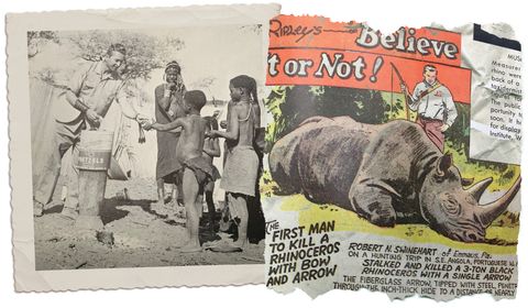 bob on his travels and a clipping from when he was in ripley's believe it or not