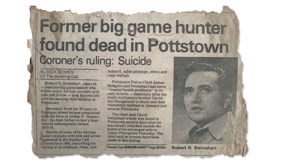 newspaper clipping of bob swinehart’s death
