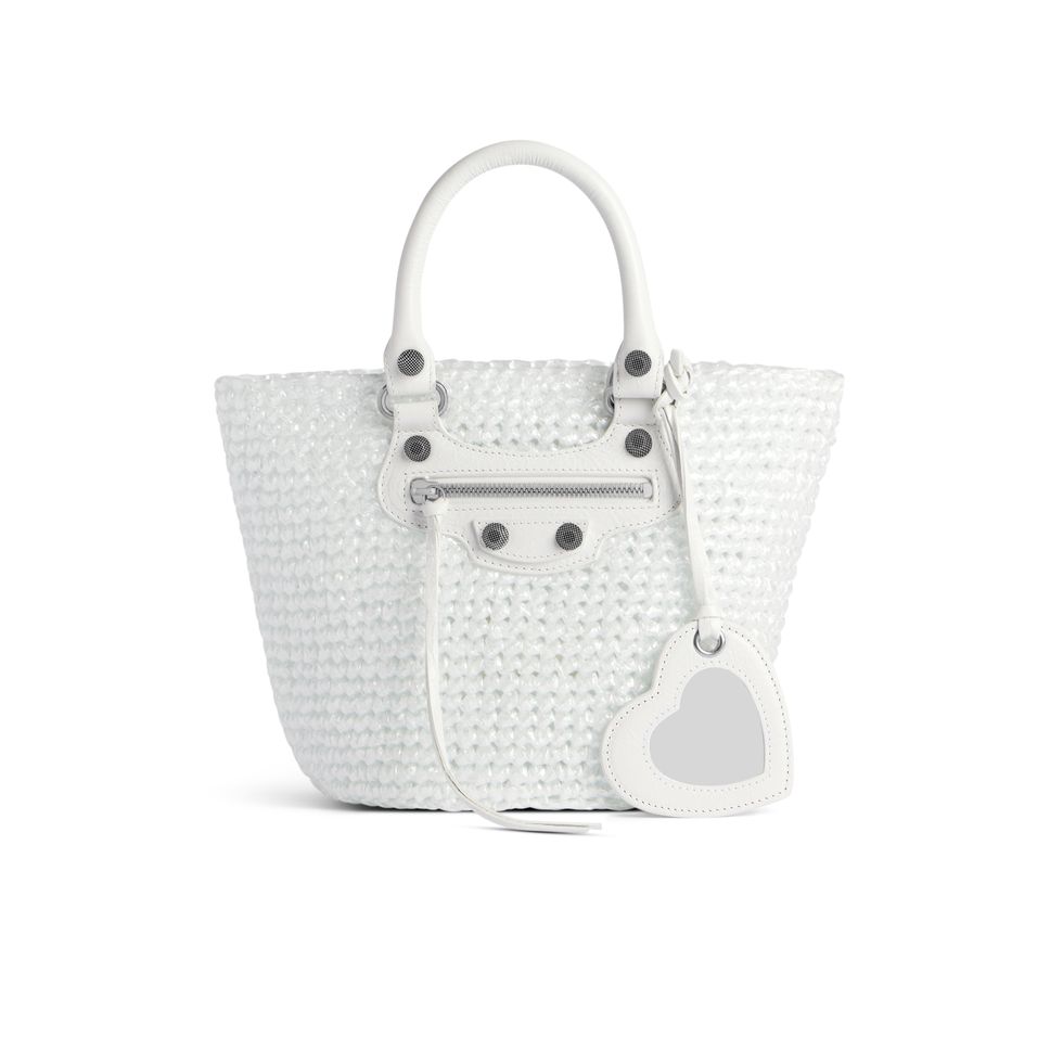 a white and grey purse