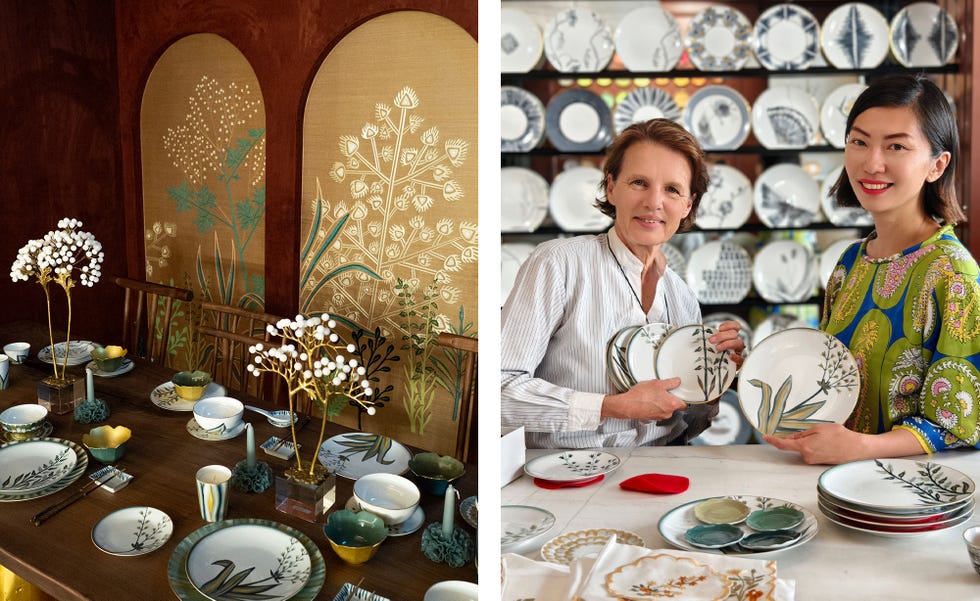 Showcasing exquisite tableware with floral designs and vibrant accessories.