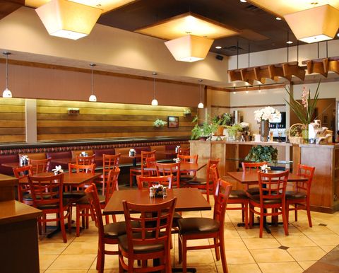 Restaurant, Food court, Café, Building, Fast food restaurant, Cafeteria, Coffeehouse, Interior design, Room, Business, 