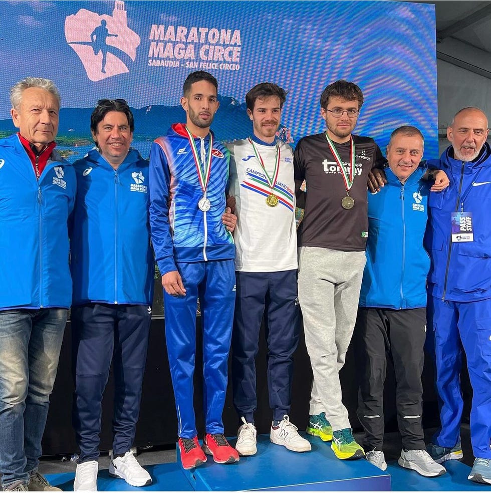 il podio maschile dei tricolori di maratona