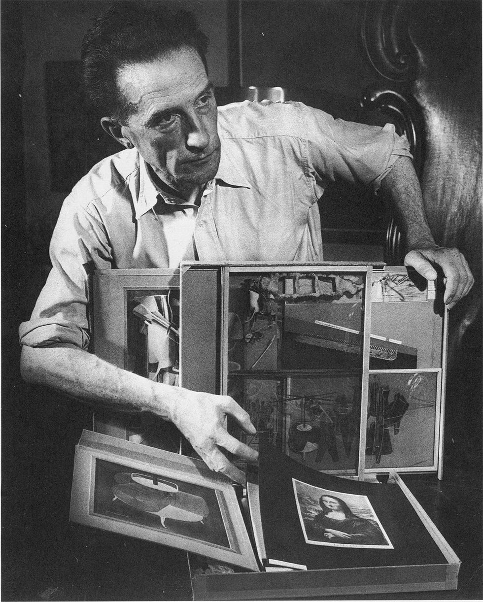 marcel duchamp, esemplare non ancora completato, boite en valise, scatola in una valigia, in casa di peggy guggenheim, new york