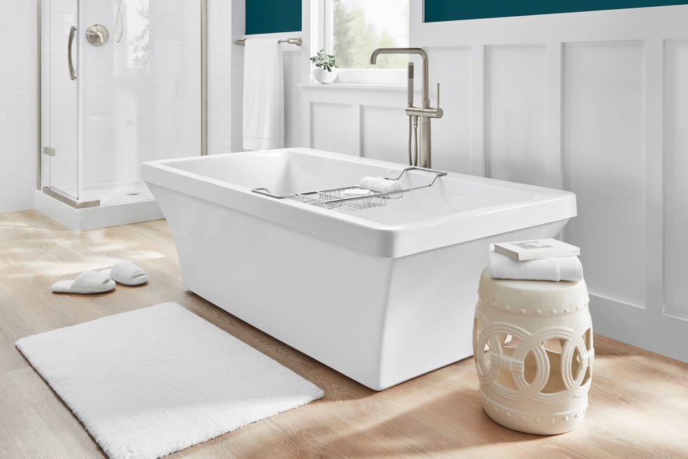 303559186 everly 67" freestanding tub 315985386 woodcrafters lilliard 30” white 312945476 setra 24in towel bar in bn  205846576 delta 36" crnr glass shwr encl  ss 205846598 delta 36x36 shower base  wht 315346011 casainc brushed nickel single handle floor mounted freestanding tub faucet with handshower 302872669 daltile restore bright white   subway tile ocean abyss nano white 302603437 daltile restore bright white   bull nose 306059551 dusk cherry 87 in w x 476 in l luxury vinyl plank flooring 2006 sq ft  case 205556784 double coin white ceramic garden stool 308183571 stylewell white 17 in x 25 in non skid cotton bath rug with border 100009706 1x5 top horizontal board 100094214 1x3 vertical strip board 100094214 1x6 base board 309729690 stylewell towels in white 305285601 nesta ceramic planter speckle whanging ring 206423984 26" bath caddy w adjustable arms thd 1976212 summer bath event 2021 pirrello