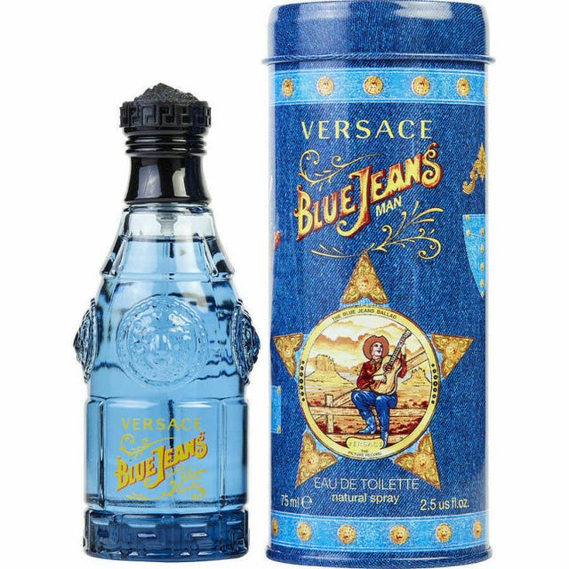 VERSACE Blue Jeans Man Fragrance Bottle e sua embalagem