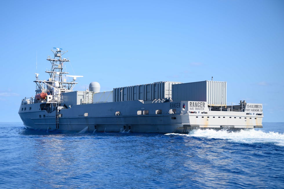 the unmanned surface vessel ranger transits the pacific ocean during integrated battle problem ibp 232, sep 15, 2023 ibp 232 is a pacific fleet exercise to test, develop and evaluate the integration of unmanned platforms into fleet operations to create warfighting advantages us navy photo by mass communication specialist 2nd class jesse monford