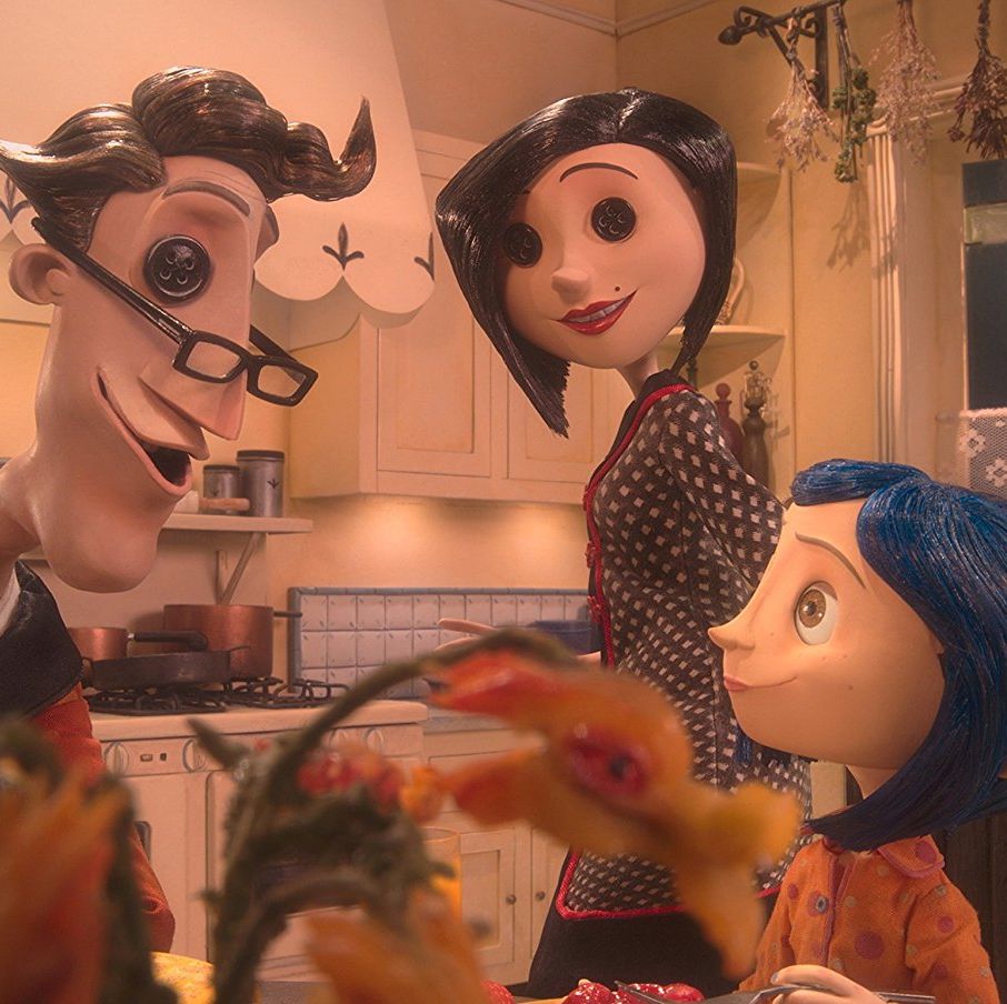 coraline talks to her "other mother" and "other father" in a scene from 'coraline,' a good housekeeping pick for best halloween movies for kids