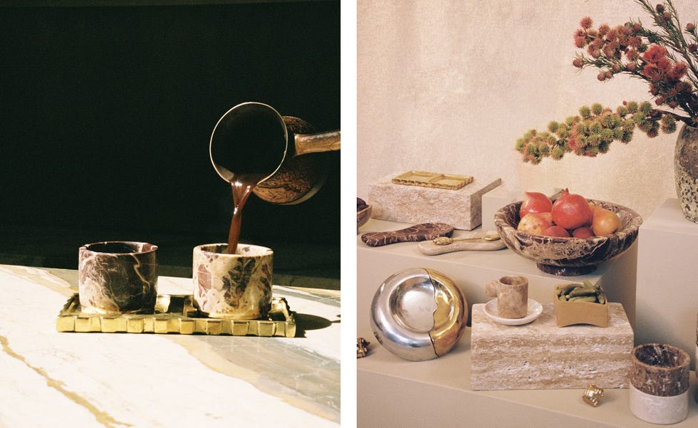 coffee service made of stone and brass