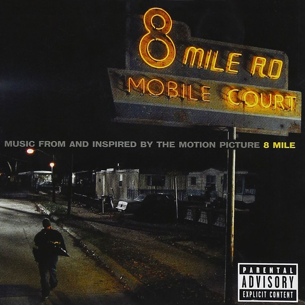 eminem's 8 mile album cover as pictured, he's walking on a dimly lit street