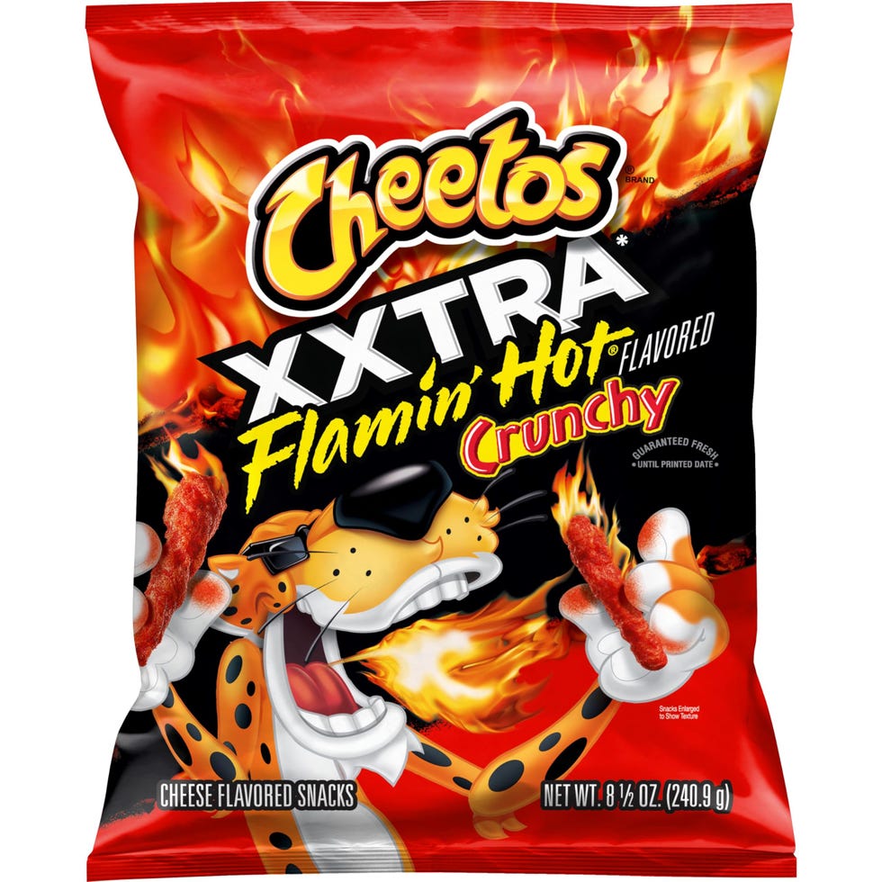 packaging for flamin hot cheetos featuring chester cheetah