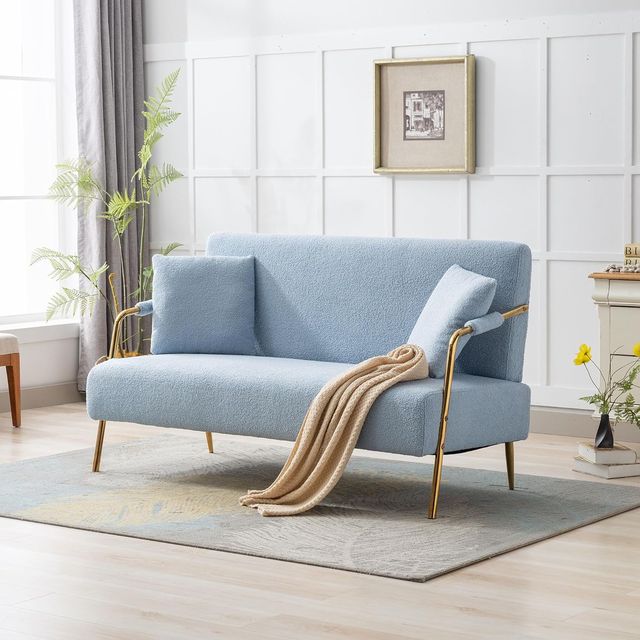 blue couch under $200 in living room
