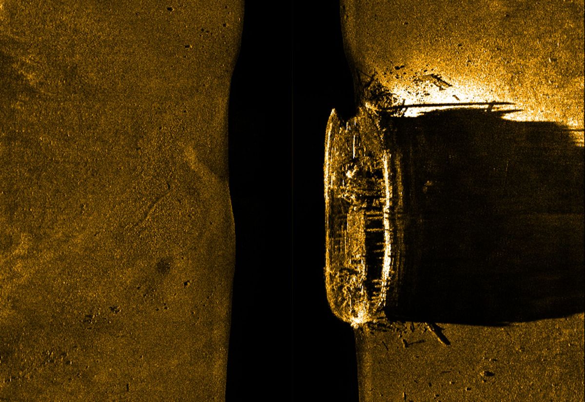 Een sonarbeeld van een scheepswrak gevinde in het Canadese poolgebied is een van de twee schepen van de gedoemde expeditie van Sir John Franklin die in 1846 is het ijs kwam vast te zitten