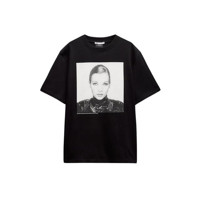 a black t shirt with a picture of a person on it