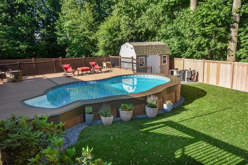 a swimming pool in a backyard